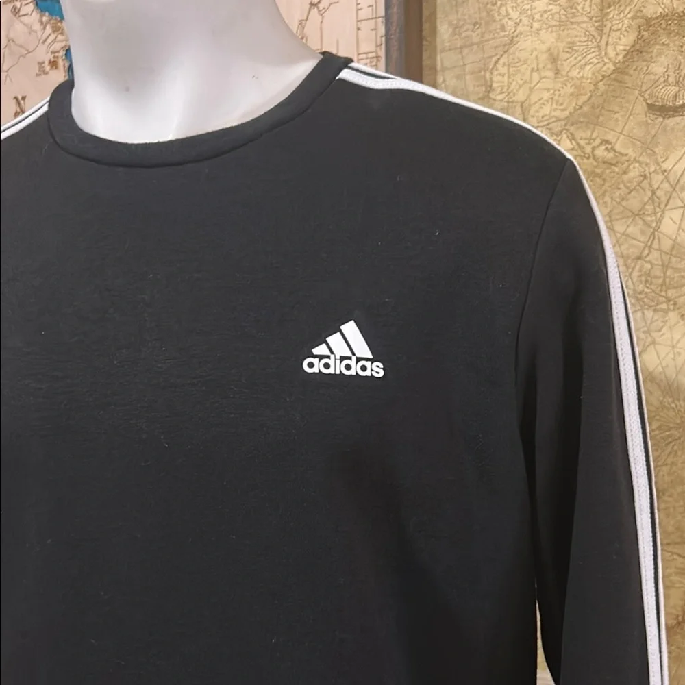 Adidas Men's Crewneck Sweatshirt - Black with White Stripes. Large
